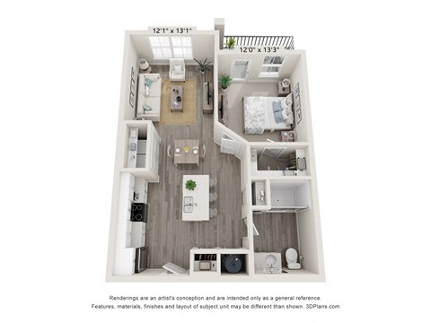 Floor plan for 1 bed, 1 bath, 694 sqft
